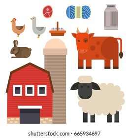 Farm icon vector illustration nature food harvesting grain agriculture different animals characters.