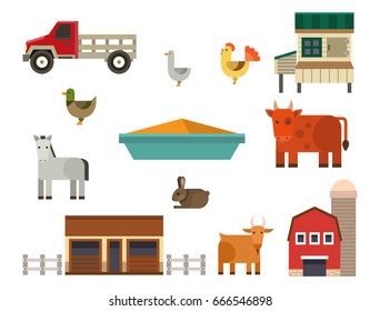 Farm icon vector illustration nature food harvesting grain agriculture different animals characters.