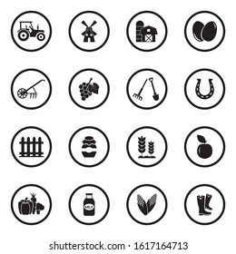 Farm Icons. Black Flat Design In Circle. Vector Illustration.