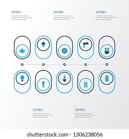 Farm icons colored set with rose, light, ladder and other tap elements. Isolated vector illustration farm icons.