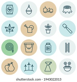 Farm icons set with bailer, leaf, scale and other pail elements. Isolated vector illustration farm icons.