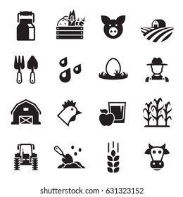 Farm icons set. Black on a white background