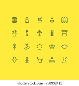 Farm Icons Set With Bugbear, Root, Dwarf And Other Garden Clothes Elements. Isolated Vector Illustration Farm Icons.
