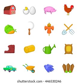 Farm icons set in cartoon style. Agriculture set isolated vector illustration