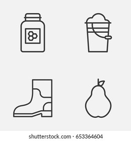 Farm Icons Set. Collection Of Duchess, Jar, Rubber Boot And Other Elements. Also Includes Symbols Such As Shoes, Can, Bucket.