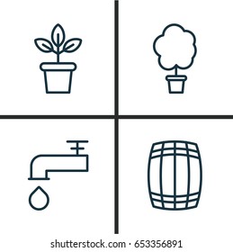 Farm Icons Set. Collection Of Flowerpot, Cask, Wood Pot And Other Elements. Also Includes Symbols Such As Plant, Pub, Tree.