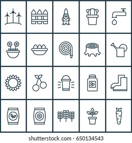 Farm Icons Set. Collection Of Gardening Shoes, Bailer, Sweet Berry And Other Elements. Also Includes Symbols Such As Gardening, Stub, Faucet.