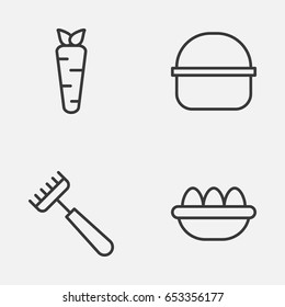 Farm Icons Set. Collection Of Package, Root, Rake And Other Elements. Also Includes Symbols Such As Ovum, Package, Basket.