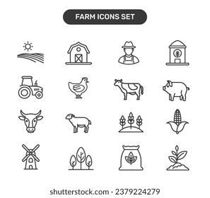 Farm icons set concept. Livestock simple vector line style symbol.