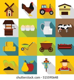 Farm Icons Set. Flat Illustration Of 16 Farm Vector Icons For Web