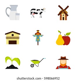 Farm icons set. Flat illustration of 9 farm vector icons for web