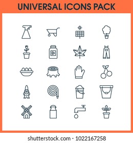 Farm icons set with gnome, eggs, honey and other garden clothes elements. Isolated vector illustration farm icons.