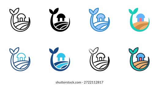 Farm icons set multiple style collection. Editable stroke 

