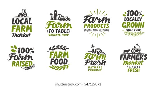 Farm icons set. natural, organic food. Symbol vector illustration