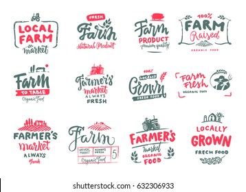 Farm Icons Set. Natural, Organic Food. Symbol Vector Illustration. Hand Made. Vintage Farm Logo Collection. Farm Icons Set.