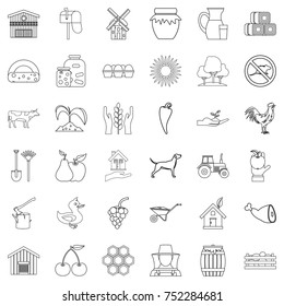 Farm icons set. Outline style of 36 farm vector icons for web isolated on white background