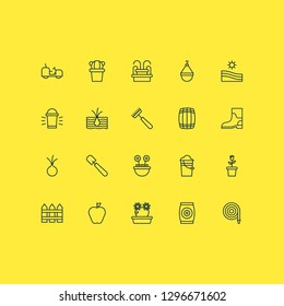 Farm icons set with pitchfork, farm field, cactus and other rake elements. Isolated vector illustration farm icons.