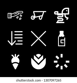 farm icons set with wheelbarrow, sort descending and radish vector set