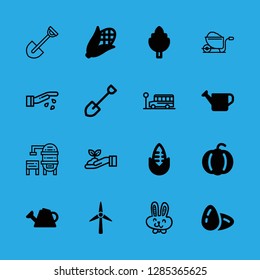 farm icons set with wind turbine silhouette, sprout and corn vector set