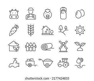 Farm Icons - Vector Line. Editable Stroke. 