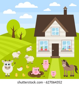 farm illustration with different animals