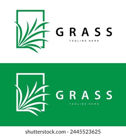 Farm illustration green grass logo design simple natural grass vector template