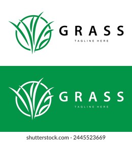 Farm illustration green grass logo design simple natural grass vector template
