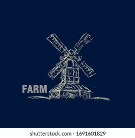 farm illustration with scribble art or digital hand drawn for background or t-shirt design