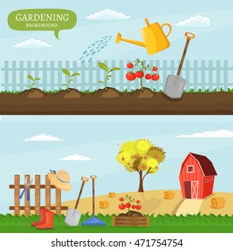 Farm infographics colorful designs food farmers market agriculture set with landscapes field and garden cartoon elements village banner vector illustration