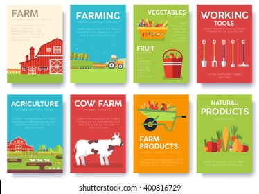 Farm information cards set. Nature template of flyear, magazines, posters, book cover, banners. Eco infographic concept  background. Layout illustrations modern pages with typography text