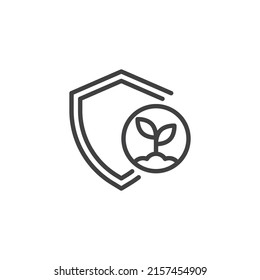 Farm insurance line icon. linear style sign for mobile concept and web design. Shield and plant outline vector icon. Symbol, logo illustration. Vector graphics