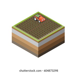 Farm Isometric three-dimensional 3D icon ecological natural agriculture