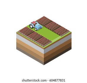 Farm Isometric three-dimensional 3D icon ecological natural agriculture
