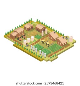 Farm in isometric vector on white background