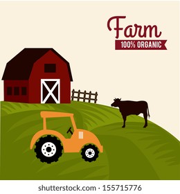 farm label over landscape background vector illustration