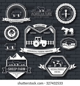 farm label template of emblem element for your product or design, web and mobile applications with text. Vector illustration with thin lines isolated icons on stamp symbol