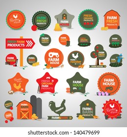 Farm Labels And Icons Set - Isolated On Gray Background - Vector illustration, Graphic Design Editable For Your Design. Lot Of Useful Elements. Farm Logo 