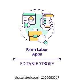 Farm labor apps multi color concept icon. Online platform. Hiring process. Mobile application. Agriculture business. Round shape line illustration. Abstract idea. Graphic design. Easy to use