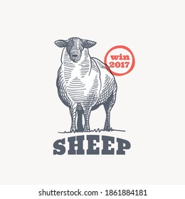 Farm lamb emblem in classic elegance engraving style. Vector drawing for your food corporate identity, agriculture illustration, restaurant logo, and etc. 