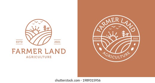 Concepto de tierras de cultivo. Diseño de logotipo agrícola, placa, inspiración de plantilla de sello