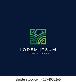 Farm Land Logo field icon With linear Line logotype.