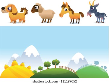 Farm landscape and animals