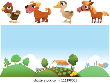 Farm landscape and animals