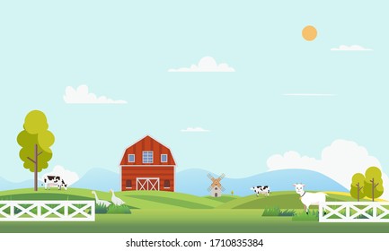 Cartoon Farm Big Barn Scarecrow Stock Vector (royalty Free) 607797710 