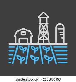 Farm landscape with barn, windpump, seedling and water tower vector icon. Agriculture sign. Graph symbol for your web site design, logo, app, UI. Vector illustration, EPS10.