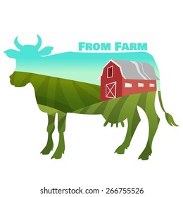 Farm Landscape Concept in cow silhouette. vector illustration