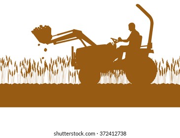 Farm landscape excavator machine ground work vehicle construction site abstract vector background