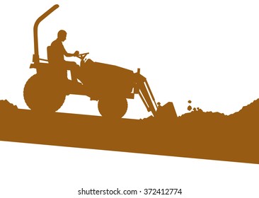 Farm landscape excavator machine ground work vehicle construction site abstract vector background