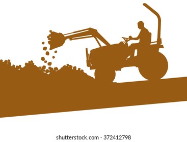 Farm landscape excavator machine ground work vehicle construction site abstract vector background