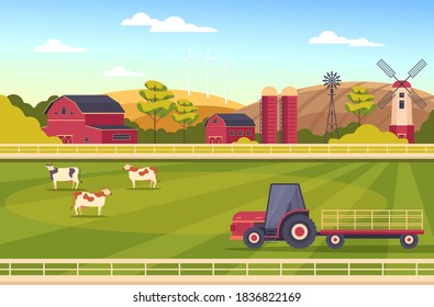 Farm landscape farmland rural scene concept vector flat graphic design flat illustration
